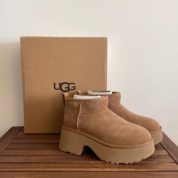 UGG Classic Ultra Mini New Heights Boots Chestnut USA Women Size 8/UK 6/EU 39 - Picture 1 of 13